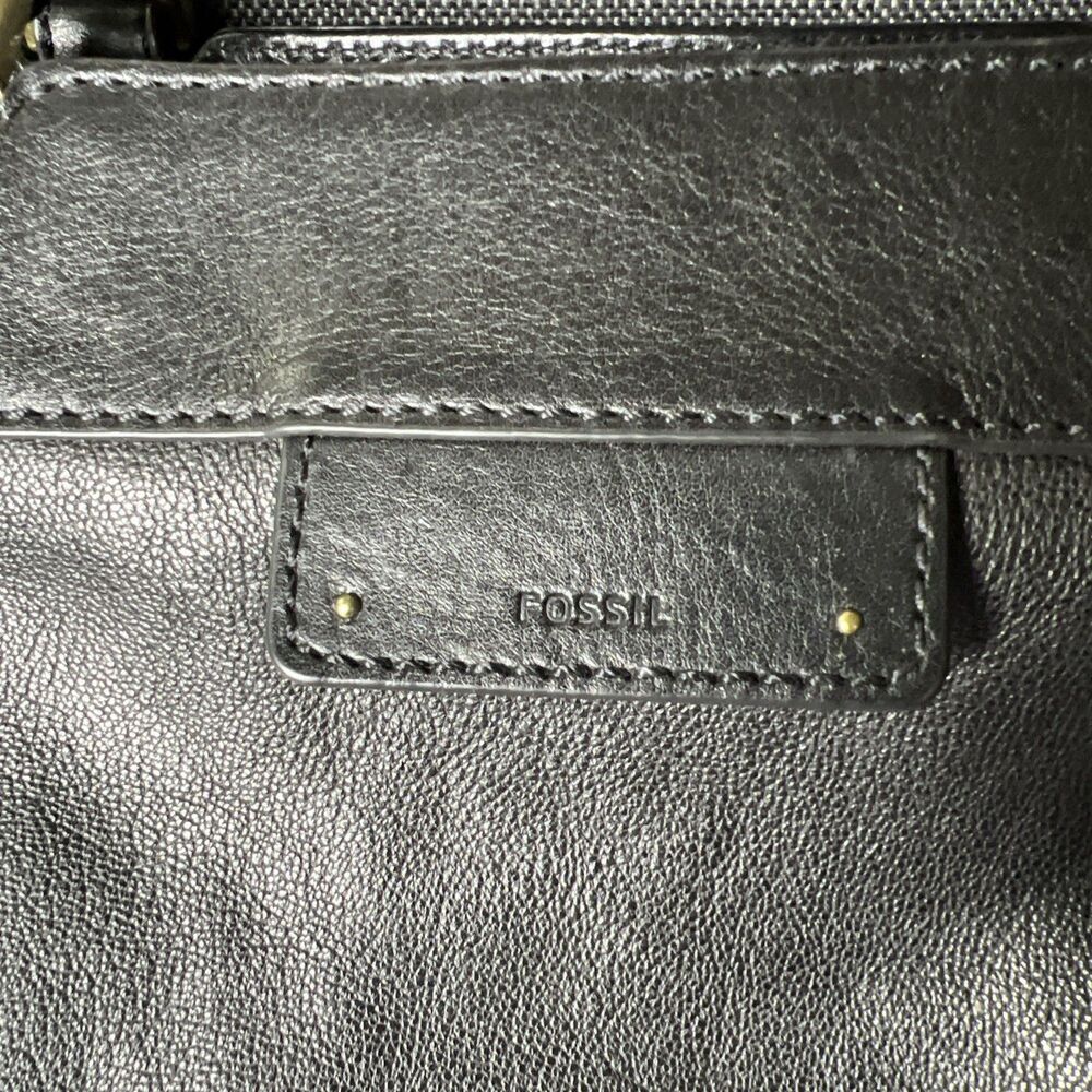Fossil Logan Black Leather Satchel Shoulder Bag Crossbody Purse With Strap - Picture 2 of 14